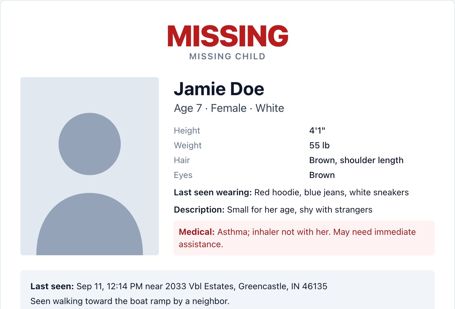 Printable missing person flyer